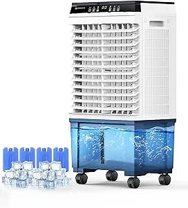Air Choice Swamp Cooler, 1800 CFM Evaporative Air Cooler with 5.3 Gal Water Tank, 110° Swing, 3 Speeds, 4 Ice Box, Remote, 12H Timer, Portable Air Cooling Fan for Outdoor & Indoor, Gray