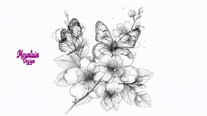 Cherry Blossoms and Butterfly Black/white Line Art Bundle 1 48 Digital Ai Line Art PNG-SVG (digital Download) - Etsy