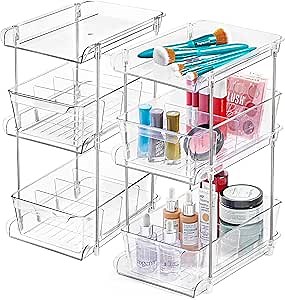 3 Tier Clear Under Bathroom Sink Organizer Pull Out Drawer | Bathroom Cabinet Under Sink storage | Under Vanity Organizer | Medicine Cabinet Storage | (2 Pack)