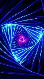 Flight Through a Neon Triangle Tunnel. Vertical looped animation