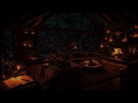 Cozy Soft Piano & Cozy Cabin Fireplace 🎹🔥 Snowfall Outside the Window | No Ads