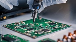 footage of a technician programming firmware onto a microcontroller.