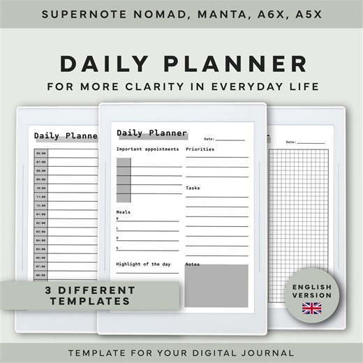 Daily Planner Template for Supernote – Daily Planner for Organization, Focus & Productivity – Manta, Nomad, A5X, A6X – Template for Journal - Etsy