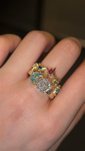 925 Sterling Silver Sun & Moon Ring | Starry Gemstone Ring | Celestial Promise Jewelry Gift for Her