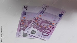 Hands counts European 500 (five hundred) EURO money banknotes one on top of the other. 500 Euro banknote counting close up. Stock Video