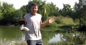 Man catches a fish with his drone