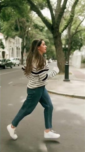 Girl Dares to CROSS THE STREET in Stylish Striped