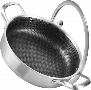 Inqibee Non Stick Sauté Pan with Lid Hybrid Tri-Ply Stainless Steel,Induction Compatible,Dishwasher and Oven Safe 3 QT.