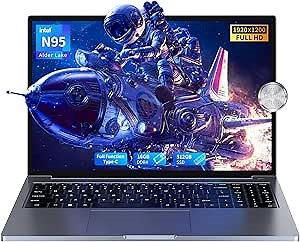 16 inch Laptop Computer with N95 Processor(Up to 3.4GHz), 16GB DDR4 512GB SSD,FHD 1920x1200P, Full Function Type-C, Full Metal Shell, Fingerprint Reader, 180°Open Angle, 5G Wi-Fi, BT4.2