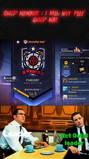 GUILD MEMBER I WILL NOT PLAY GUILD WAR 🖖🫱#freefire #trending #shorts