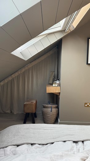 14K views · 156 reactions | Temporary quick fix… This is dead space in our bedroom as the ceiling is so low. I might consider built in storage in the future but for now it’s a handy storage area and much tidier! What do you think? Linen curtain @hmhome £46.99 Curtain track @amazonuk £14.99 Total cost £61.98! | Kerry Lockwood - In Detail | Facebook