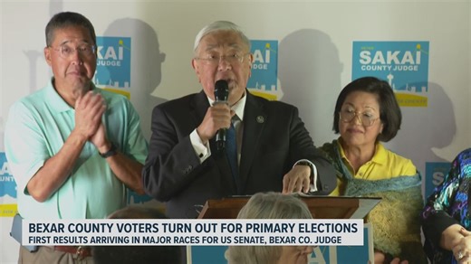 Peter Sakai speaks as Bexar County judge results are awaited