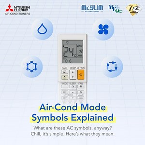 Ready for a cooler, more comfy experience with your AC? Learn more about the meaning behind air conditioner symbols. From Fan Mode, to Cooling Mode, to Dry Mode and more, all these symbols have to do with the types of AC operations users can choose from depending on their room’s environment. For more info, follow this link to know more about your AC’s! https://www.mitsubishielectricmalaysia.com/ourproducts/our-products/air-conditioner | Mitsubishi Electric Sales Malaysia