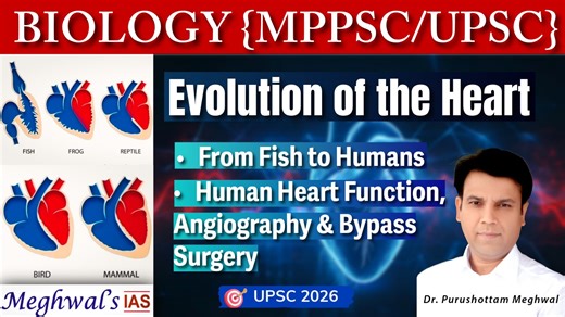 Evolution of the Heart: From Fish to Humans | Human Heart Function & Angiography | UPSC This lecture traces the evolutionary journey of the vertebrate heart—from the 2-chambered heart of fishes, to the 3-chambered amphibian/reptilian heart, and finally the highly efficient 4-chambered heart of birds and mammals. The session explains how structural complexity improved oxygenation, metabolism, thermoregulation, and systemic efficiency across evolution. A detailed study of the human (mammalian) hea