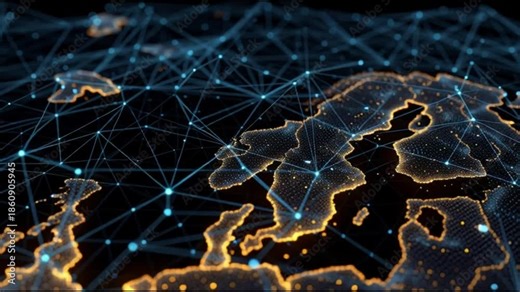 Futuristic digital map of Europe showcasing high-tech connectivity and advanced networks across the continent