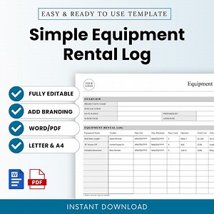 Simple Equipment Rental Log Template – Word & PDF, A4 US Letter - Etsy UK