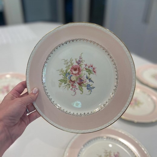 Vintage Homer Laughlin Eggshell Georgian Marilyn Pink Dinner Plates Set of 8 | Chabby Chic Tea Party | Gold Rimmed | Floral - Etsy
