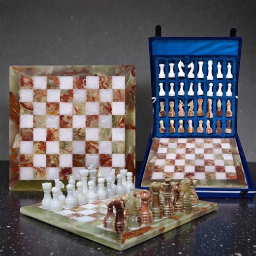 Handmade Green and White Marble Chess Set – Luxury Stone Board & Pieces - Etsy