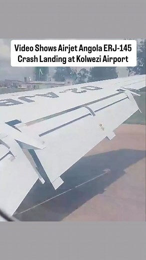 New video circulating on social media captures the moment an Airjet Angola Embraer ERJ-145 crashed while landing at Kolwezi Airport in the DR Congo on Nov. 17, 2025. Local reports indicate the aircraft touched down before the displaced threshold of Runway 29, where maintenance work was underway. On landing, the main gear collapsed, leading to a runway excursion and a post-impact fire that destroyed the aircraft. Remarkably, all 26 passengers and 3 crew members evacuated safely. - #Aviation #Pilo