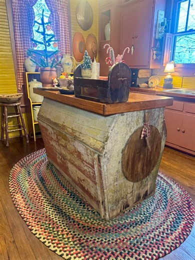 2.7K reactions · 71 shares | Giving history a new purpose: This old general store counter has been beautifully repurposed as a one-of-a-kind kitchen island. It was one of Jeff and Greta Dycus’ incredible auction finds. Their home will be featured in the Christmas 2025 issue of A Primitive Place magazine. | A Primitive Place Magazine | Facebook