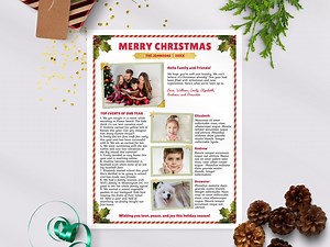 Family Christmas Newsletter Template US Letter - Festive Year in Review With Photos (CORJL, A) - Etsy