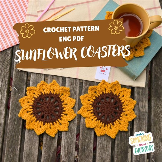 Crochet Sunflower Coaster Pattern: Easy DIY Tutorial (PDF English Download) - Etsy