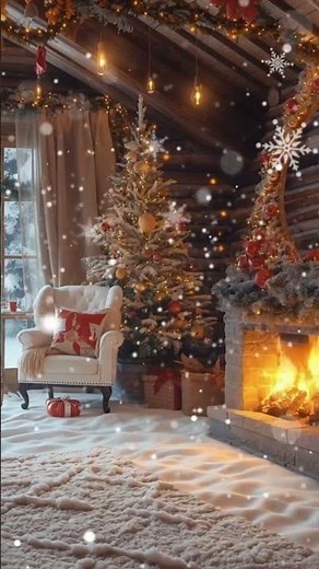 Dreamy Snowy Cabin Christmas — Firelight & Falling Snow #christmas #cozy #shorts