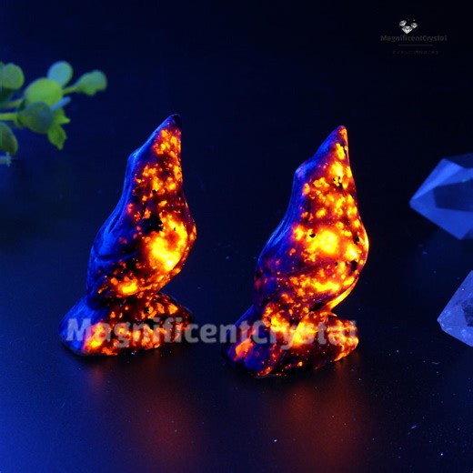 Yooperlite Hand Carved Flame Crow, Fluorescent Animal Sculpture Stone, Spiritual Crystal Decor for Collection - Etsy