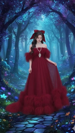 Deep Red Feather Trimmed Mystic Ball Gown#DeepRedGown\r#FeatherBallGown#MysticRedPromDress