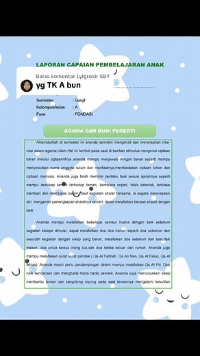 Contoh Rapor Deep Learning TK A Semester 1 2025