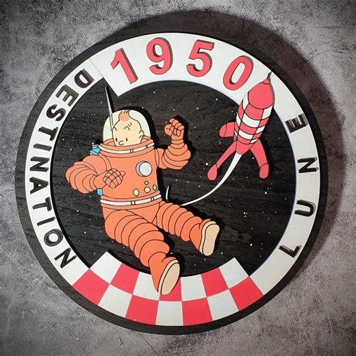Tintin Destination Moon 1950 Wooden Hand-painted Relief Panel, Vintage Wall Decoration, 30 Cm - Etsy