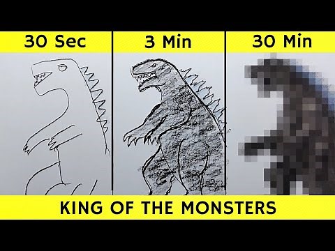 Drawing Godzilla in 30 seconds, 3 minutes, and 30 minutes | Drawing Godzilla Step-by-Step