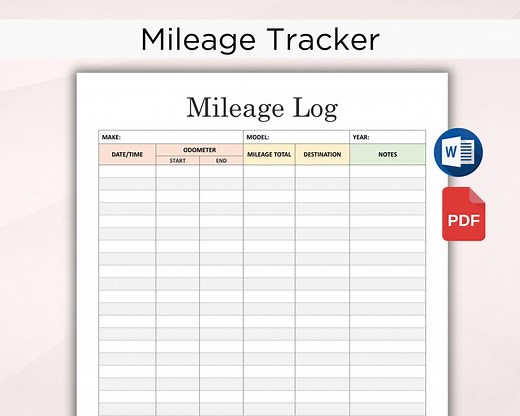 Mileage Log Printable PDF. Vehicle Miles Travelled Tracker. Mileage Tracker. Car Mileage Sheet. Business Mileage Log. Editable in MS Word. - Etsy