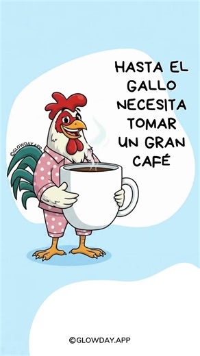 Si el gallo lo necesita, yo más 🤣☕ Buenos días ❤️💌 #BuenosDias #cafecito #felizdia GLOWDAY APP