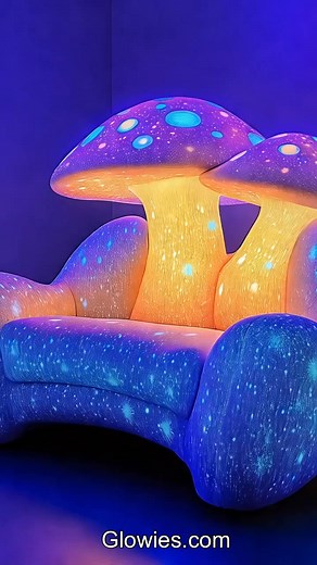 12K views · 264 reactions | This glowing mushroom sofa is bright and fun! It has big colorful spots like red, blue, and purple. It looks like a giant mushroom from a magical forest, and it’s super soft to sit on. When the lights go out, the sofa glows with pretty colors. It feels like you’re in a fairy story. This cozy mushroom sofa makes any room feel happy and magical! | Glow Lockets by Monique Lula | Facebook