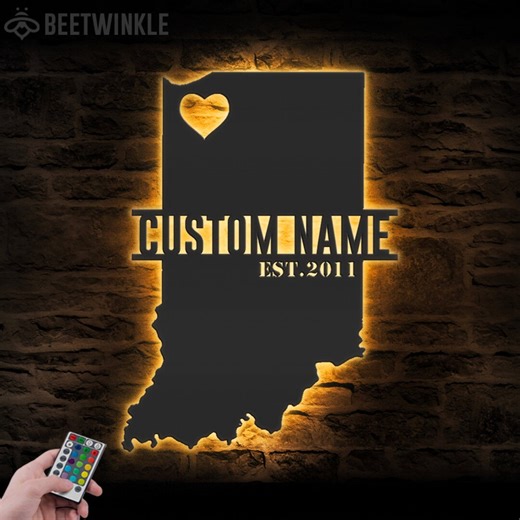Custom Indiana Map Metal Wall Art LED Lights Personalized Indiana State Name Sign Home Decor Born in Indiana Decoration Housewarming Xmas - Etsy