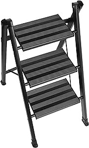 Aluminum Step Ladder 3 Step Folding Step Stool Ergonomically Slope Wide Anti-Slip Pedal, 350 Lbs Capacity Sturdy Stepping Ladder Stepladder for Home, Office, Kitchen