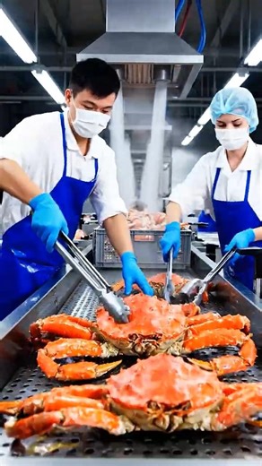 Inside a Giant Crab Processing Factory 🦀 #CrabFactory #SeafoodFactory