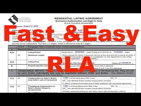 *New* Residential Listing Agreement 06/25 Update - Easiest & Fastest Tutorial - C.A.R. Form RLA