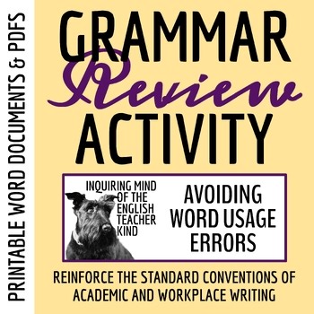 Grammar Review Practice Worksheet on Word Usage Errors | High School English