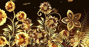 Luxury Golden Floral Animation with Butterflies Loop
