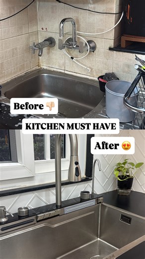 Nishtha Chugh on Instagram: "Comment “link” & I will DM you. Show this reel to your mom now 😍😍 Kitchen Sink is manufactured in 1.2mm Thick 304-Grade Stainless Steel with 8% Nickel content that actively resists rusting for a longer time. Black Sink Bowl has a Honeycomb embossed finish that prevents stains and scratches. Nano Kitchen Sink comes with an integrated pull-out faucet that has a triple-flow function that allows you to switch between bubble, shower and focus flows and control the direc