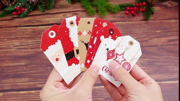 Poen 24 Sets Christmas Clear Greeting Card Boxes PET Plastic Crystal Storage Box with Christmas Tags, Red and White Twine, Decorative Berries, 5.39 x 7.36 x 1 Inch Photo Transparent Box Greeting Card