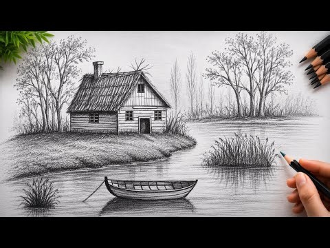 Beautiful Scenery Drawing/Relaxing Riverside Landscape Drawing Tutorial |for Beginners
