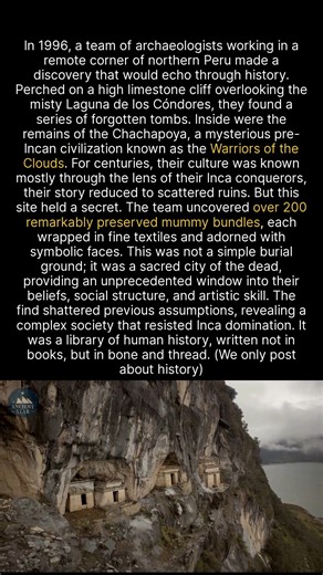 205K views · 3.6K reactions | 200+ Chachapoya mummies, the "Warriors of the Clouds," were found in 1996 Peru. This discovery challenges our perception of pre-Incan civilizations. The Chachapoya mummies were often bundled in a fetal position and wrapped in intricate textiles. Their tombs included offerings like pottery, woven bags, and even sacrificed guinea pigs, meant to accompany them into the afterlife. | Ancient Star | Facebook