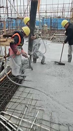 the process of casting the upper floor in the process of constructing a multi-storey building