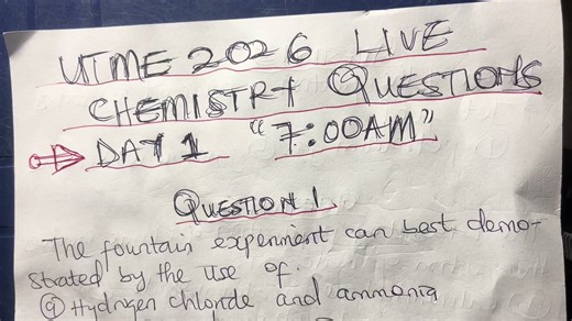 JAMB CHEMISTRY 2026. (7:00AM) QUESTION #utme #chemise #fyppppppppppppppppppppppp