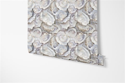 Neutral Coastal Oyster Shell Wallpaper - Beach House Seashell Accent Wall Mural - Etsy