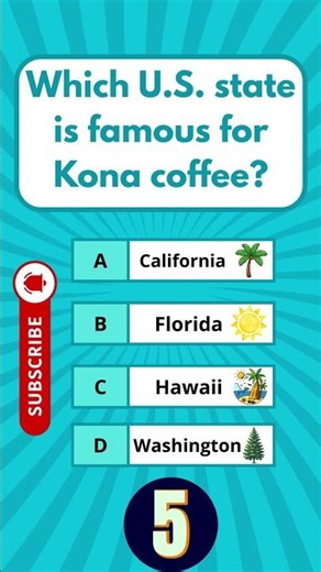 Which U.S. state is famous for Kona coffee ? #usaquiz #funquiz #brainteaser #usafacts