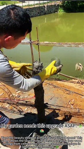 Making cement faux wood railings – amazing craftsmanship! 🎨